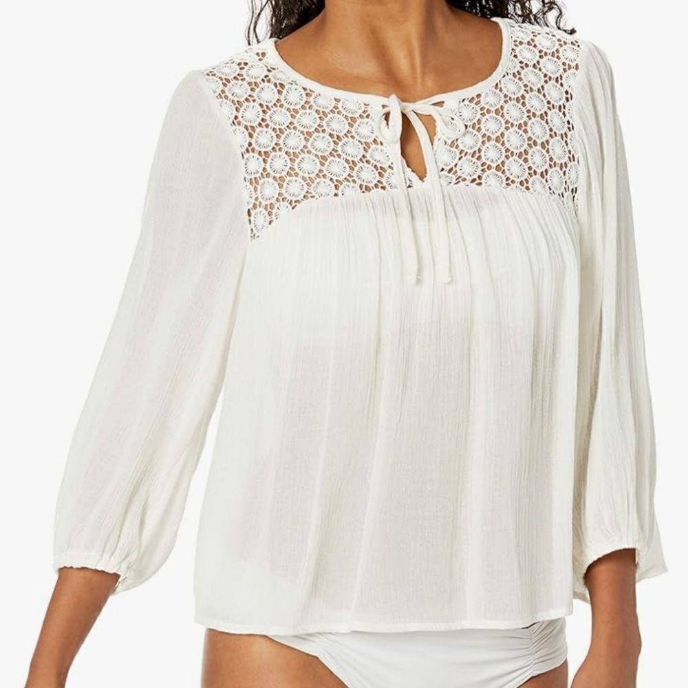 Francesca's blue rain crochet blouse NWT Sz XXS